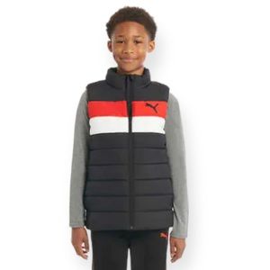 Puma Youth Puffer Vest Black Red and White | Unisex S 7-8